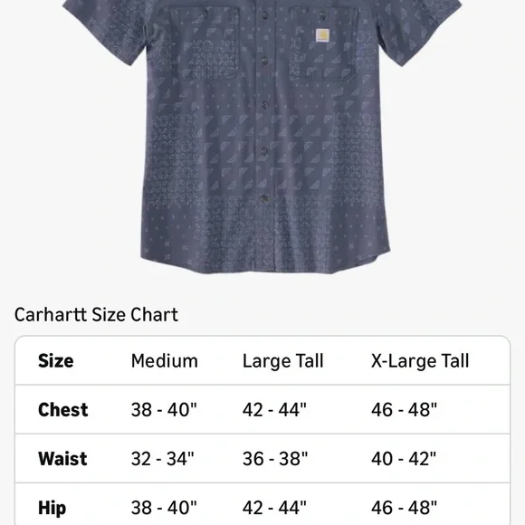 NWT Carhartt Men's Button Down Short Sleeve Shirt LT Large Tall Blue - Picture 2 of 3